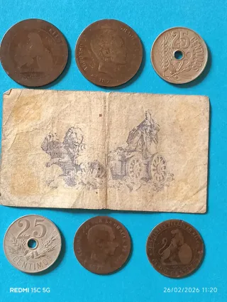 Lote monedas antiguas y billete España