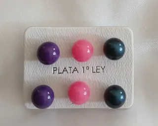 Pendientes Plata 1ª Ley Bolas Color