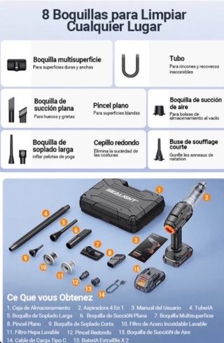 9 en 1 Aspirador de Mano 120W SIN ABRIR