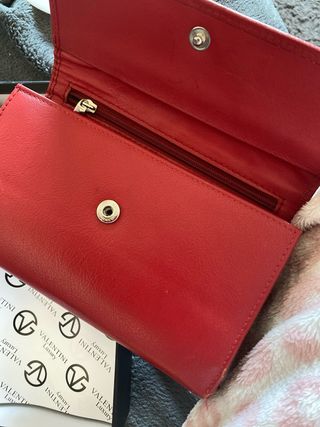 Portafoglio vera pelle rosso, capiente 17 cm x 11