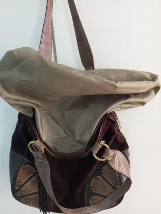 Bolso Ante y Piel Marrón y Dorado