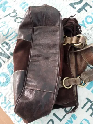 Bolso Ante y Piel Marrón y Dorado