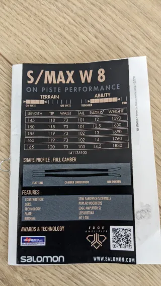 Esquís Salomon S/Max N°8 Mujer talla 165