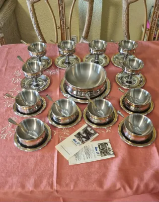 Juego de vajilla para consomé y postre IBER Acero