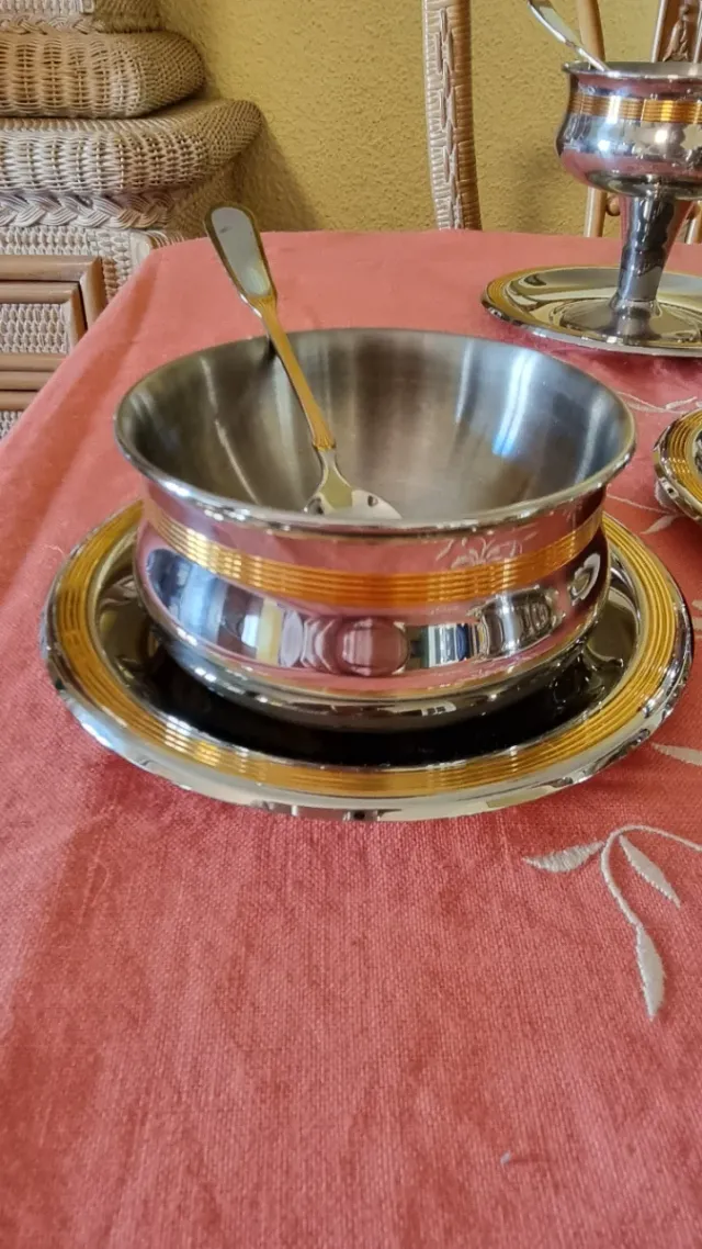 Juego de vajilla para consomé y postre IBER Acero