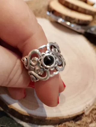 Anillo Filigrana Plata Piedra Onix Negra