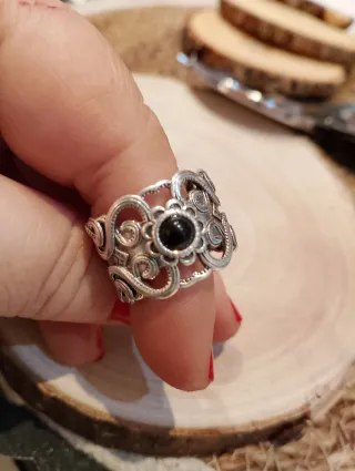 Anillo Filigrana Plata Piedra Onix Negra