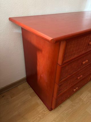 Cómoda/Aparador Bambú y Mimbre Rojo oscuro