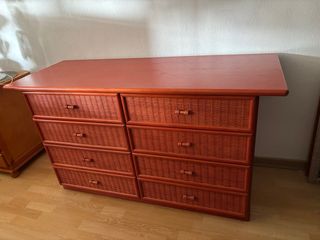 Cómoda/Aparador Bambú y Mimbre Rojo oscuro