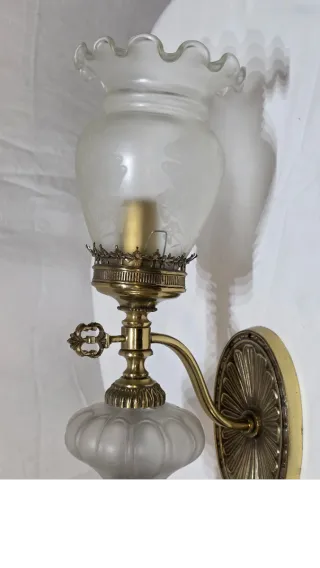 Pareja Lámparas Bronce Cristal Grabado