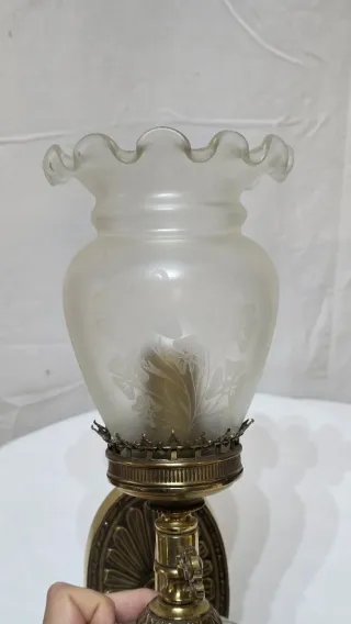 Pareja Lámparas Bronce Cristal Grabado