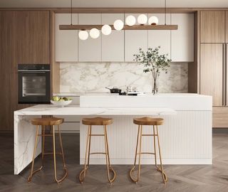 Cocina moderna mármol y madera