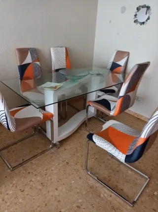 Mesa Comedor Cristal 160x90 seis sillas