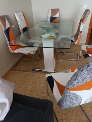 Mesa Comedor Cristal 160x90 seis sillas