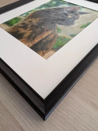 Pintura al óleo sobre papel "una gata" enmarcado