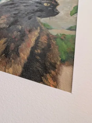 Pintura al óleo sobre papel "una gata" enmarcado