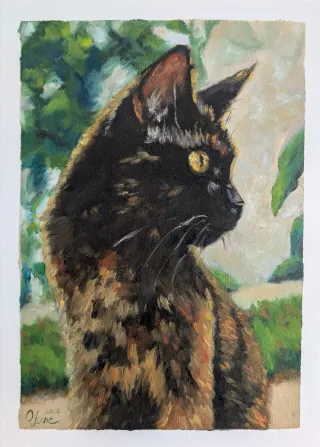 Pintura al óleo sobre papel "una gata" enmarcado
