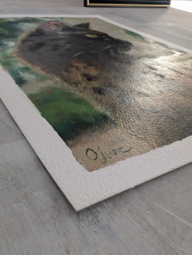 Pintura al óleo sobre papel "una gata" enmarcado