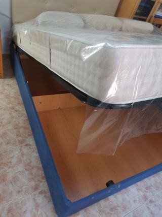 Canapé, Colchón y Cabezal Beige/Azul