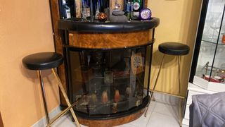 Mobile angolare vintage in legno e vetro