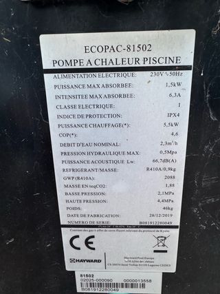 Bomba Calor Piscina Hayward ECOPAC-81502