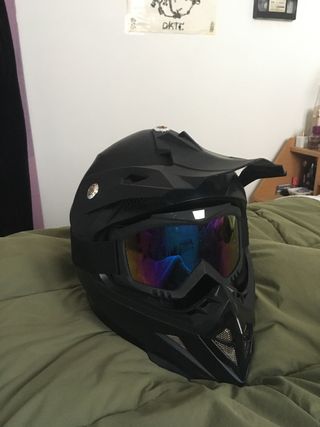 Casco Moto/Motocross Negro con Gafas