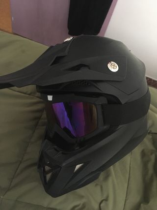 Casco Moto/Motocross Negro con Gafas