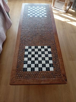 Mesa de centro rústica madera y cerámica