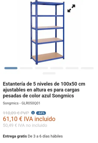 Scaffale 5 Livelli 600kg Blu SONGMICS GLR050Q01