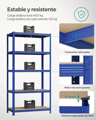 Scaffale 5 Livelli 600kg Blu SONGMICS GLR050Q01