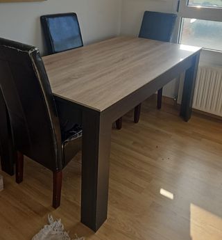 Mesa Comedor Rectangular Madera y Piel