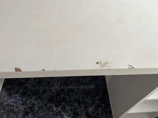 Escritorio blanco con estanterías