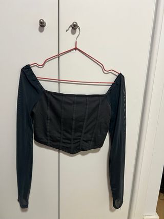 Top negro manga larga