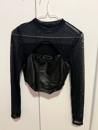 Top Malla Manga Larga Efecto Piel