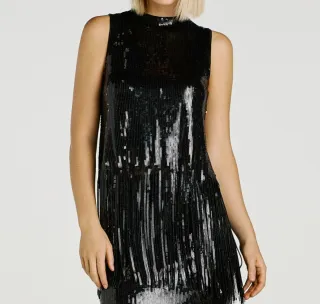 Top lentejuelas y flecos negro