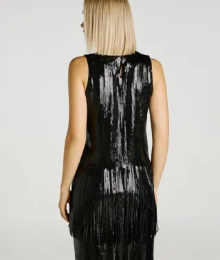 Top lentejuelas y flecos negro