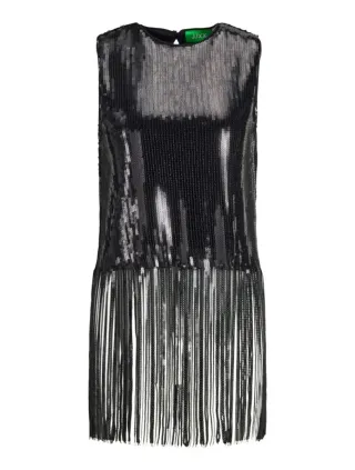 Top lentejuelas y flecos negro