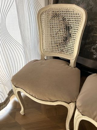 Juego de 3 Sillas Años 50 Ratán y Madera