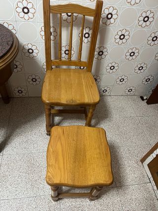 Mesa cocina mármol y madera + 2 sillas y 3 taburet