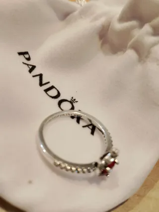 Anillo Pandora Corazón Rojo Plata