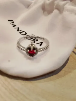 Anillo Pandora Corazón Rojo Plata