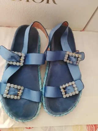 Chanclas azules mujer con pedrería