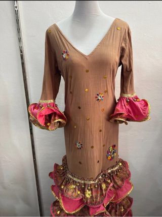 Vestido Flamenco Marrón y Rosa