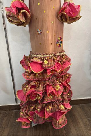 Vestido Flamenco Marrón y Rosa