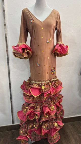 Vestido Flamenco Marrón y Rosa