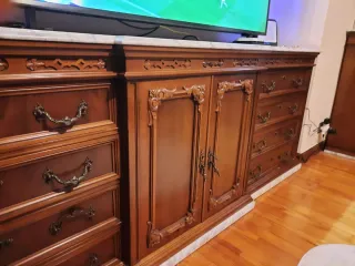 Mueble TV salón madera maciza y mármol