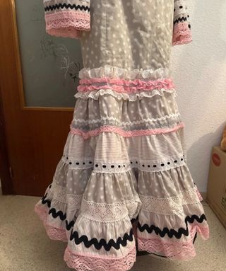 Vestido Flamenca Beige y Rosa
