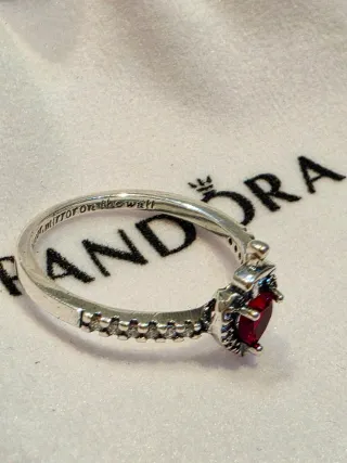 Anillo Pandora Corazón Rojo Plata Disney