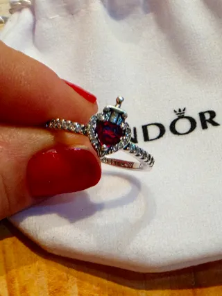 Anillo Pandora Corazón Rojo Plata Disney