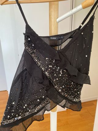 Top fiesta lentejuelas Pull&Bear negro
